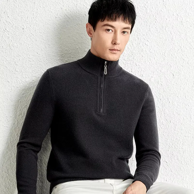 Premium Men Zipper Jumper 100% Cashmere Wool Sweater Pullover