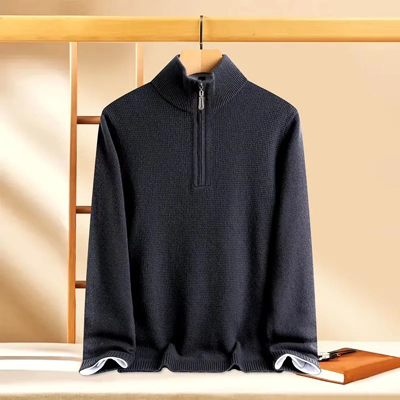 Premium Men Zipper Jumper 100% Cashmere Wool Sweater Pullover