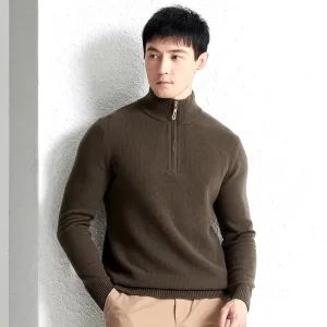 Premium Men Zipper Jumper 100% Cashmere Wool Sweater Pullover