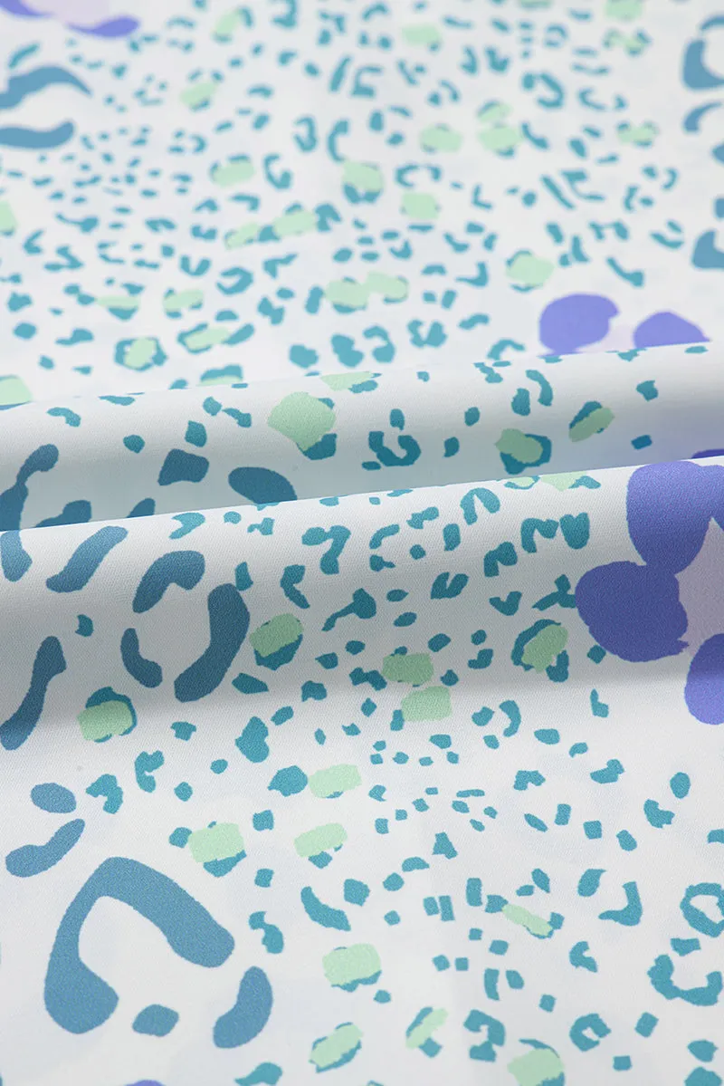 PREORDER! ETA 4/4 Sky Blue Leopard Luxe V-Neck Blouse **SHIPPING EXPECTED TO BEGIN ON DATE 4/4**