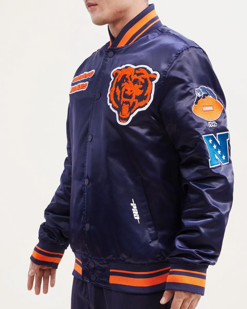 PRO STANDARD Chicago Bears Retro Classic Rib Satin Jacket (Midnight Navy/Orange/Midnight Navy)