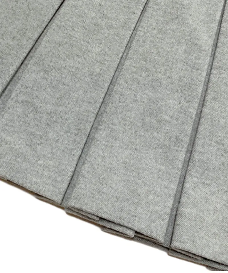 Q.C PLAY: Winter Fleece Woven Pleated A-Line Back Banding Skirt - Gray