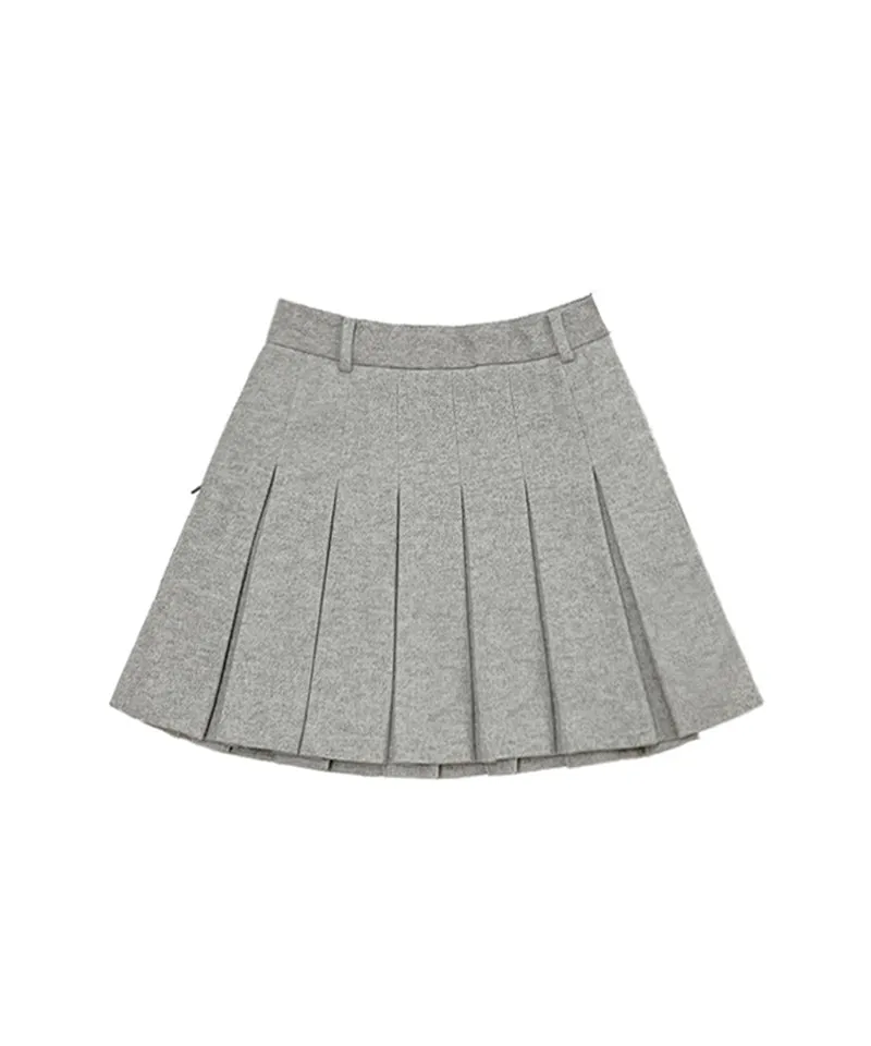 Q.C PLAY: Winter Fleece Woven Pleated A-Line Back Banding Skirt - Gray