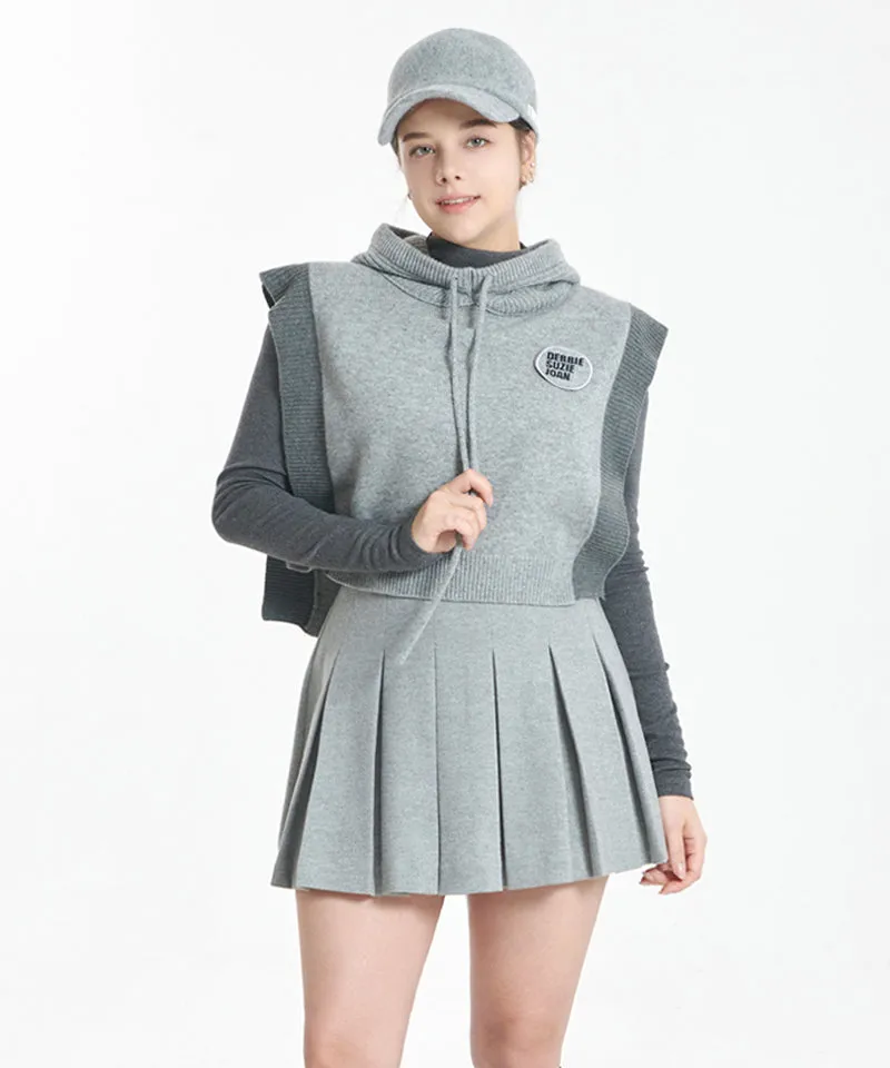 Q.C PLAY: Winter Fleece Woven Pleated A-Line Back Banding Skirt - Gray
