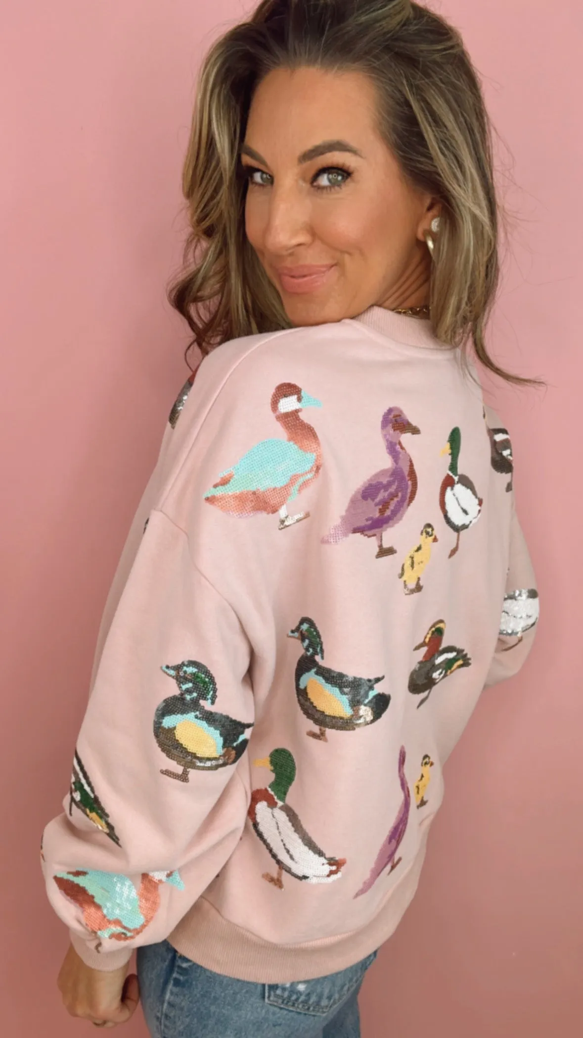 Queen of Sparkles Light Pink Scattered Duck Sweatshirt