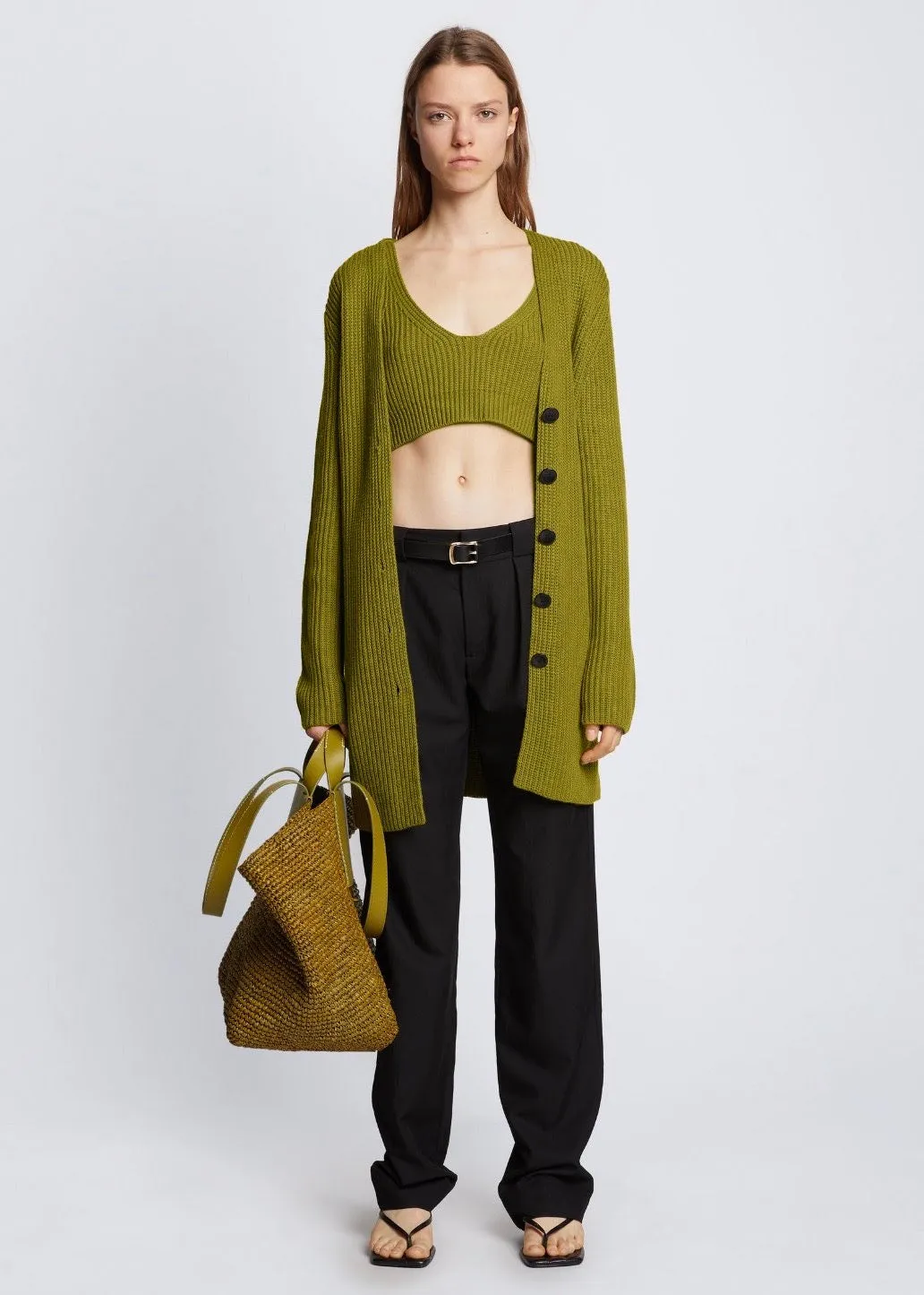 Ribbed Cotton Button Sweater (Leaf)