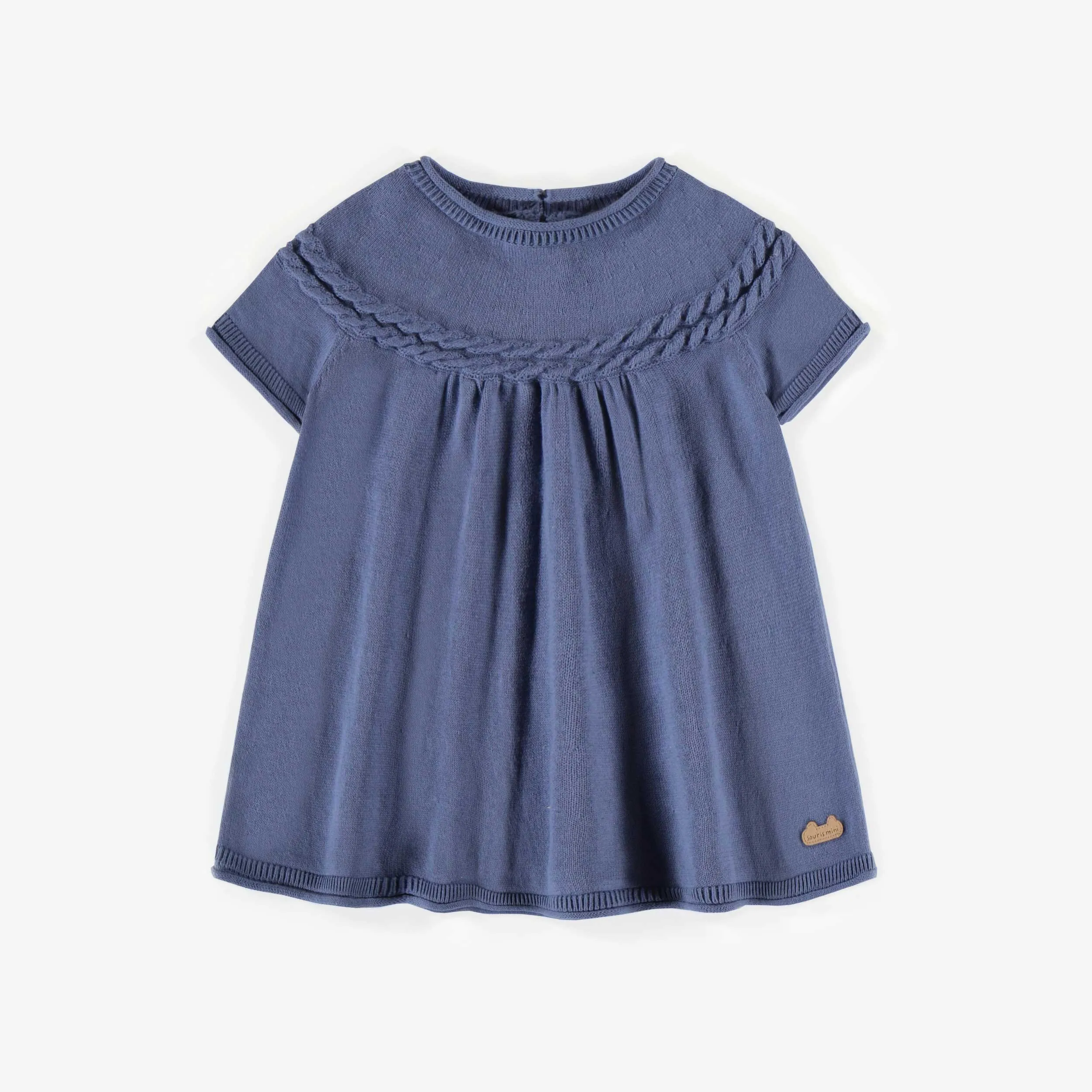 Robe bleue en coton à manches courtes, naissance || Blue short sleeved dress in cotton, newborn