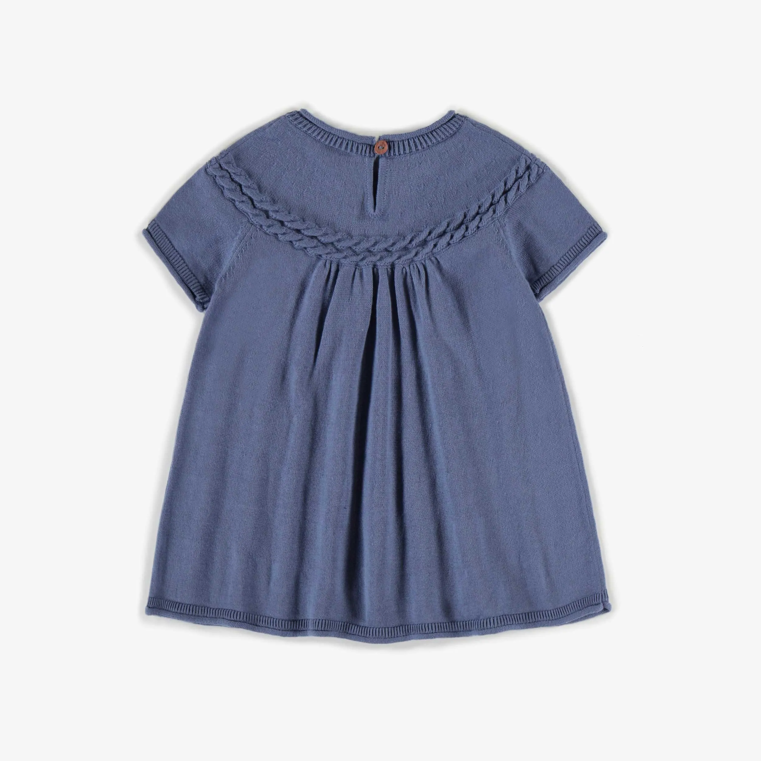 Robe bleue en coton à manches courtes, naissance || Blue short sleeved dress in cotton, newborn