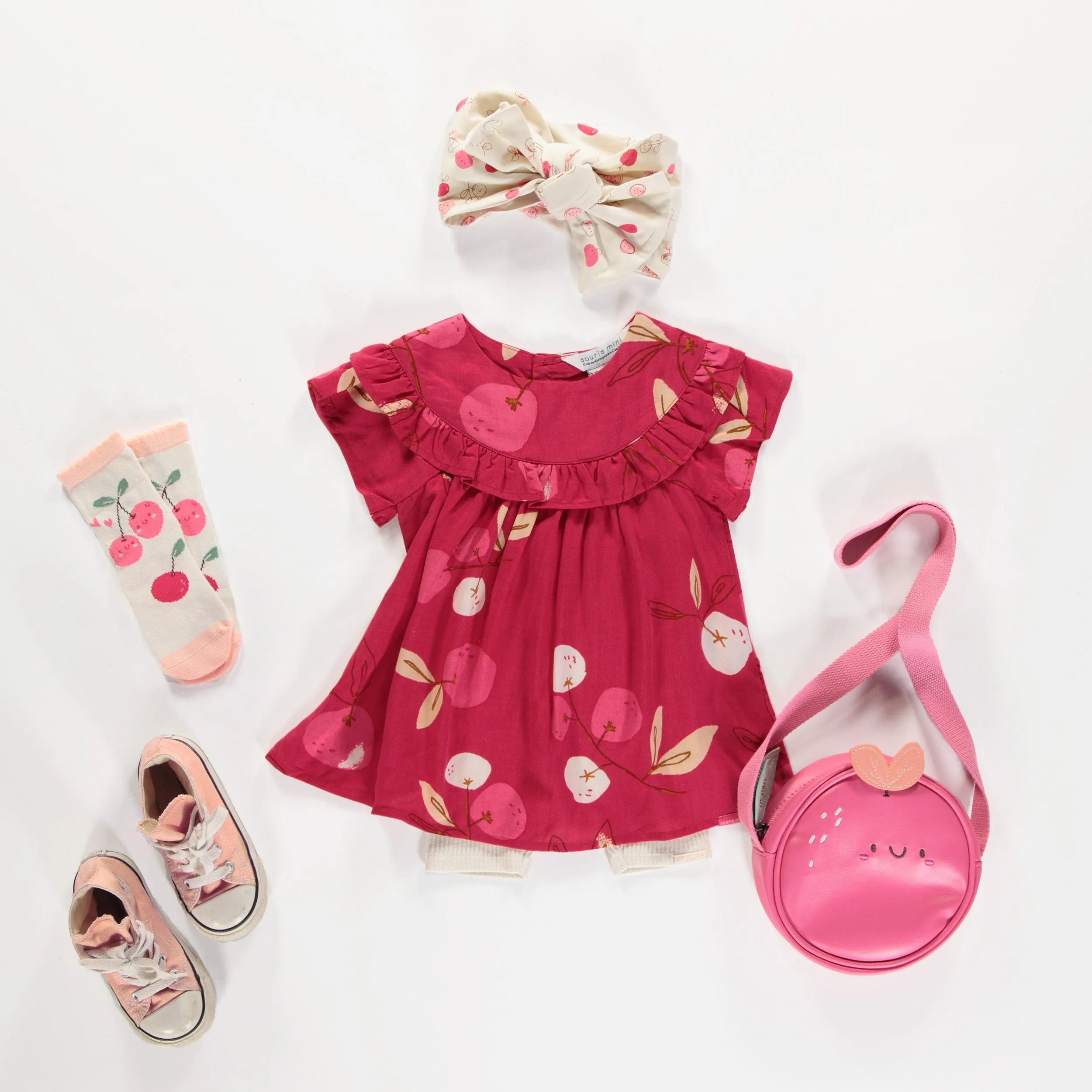 Robe coupe régulière/évasée à manches courtes rose à motif en viscose, bébé  || Pink short sleeved dress regular/flared fit with print in viscose, baby 