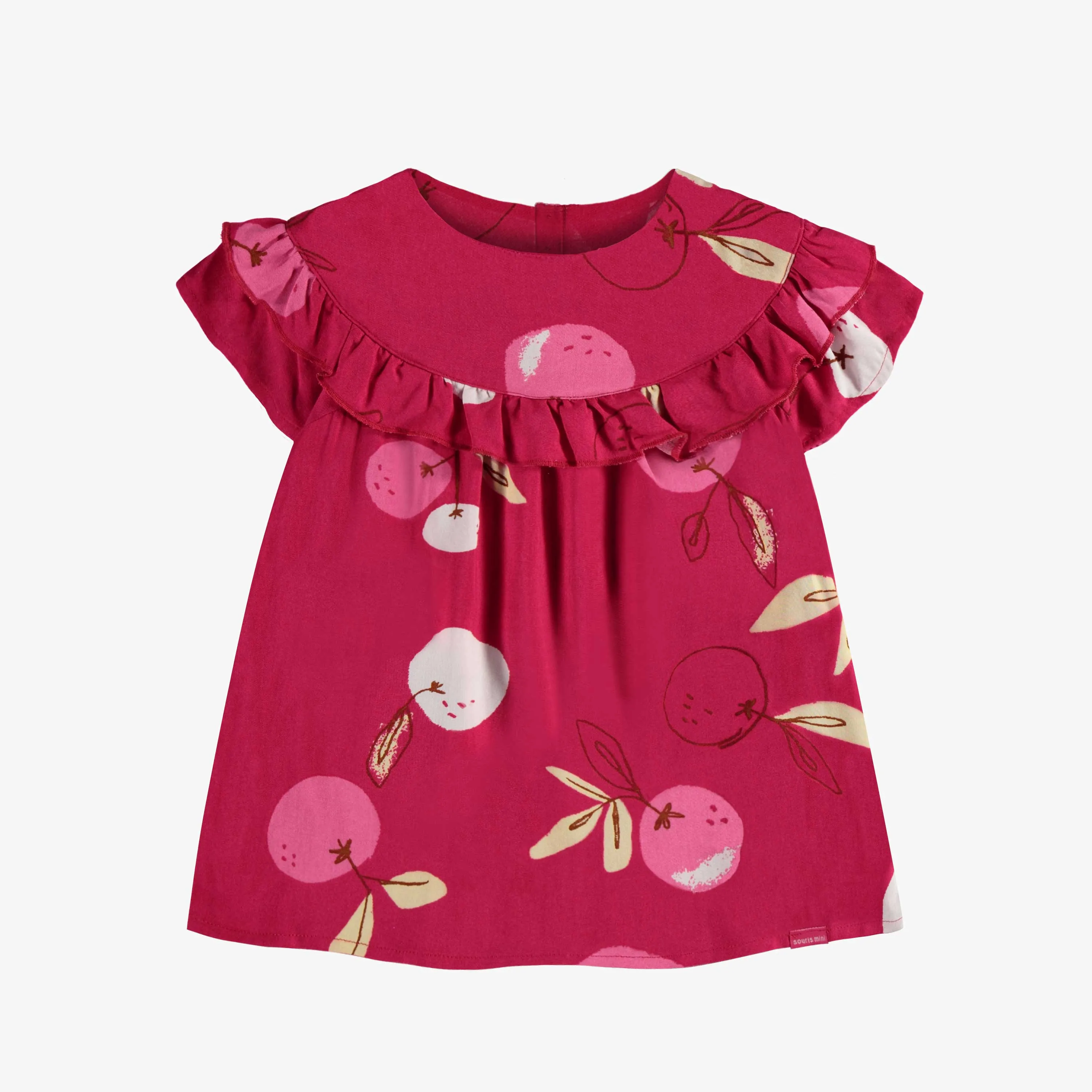 Robe coupe régulière/évasée à manches courtes rose à motif en viscose, bébé  || Pink short sleeved dress regular/flared fit with print in viscose, baby 