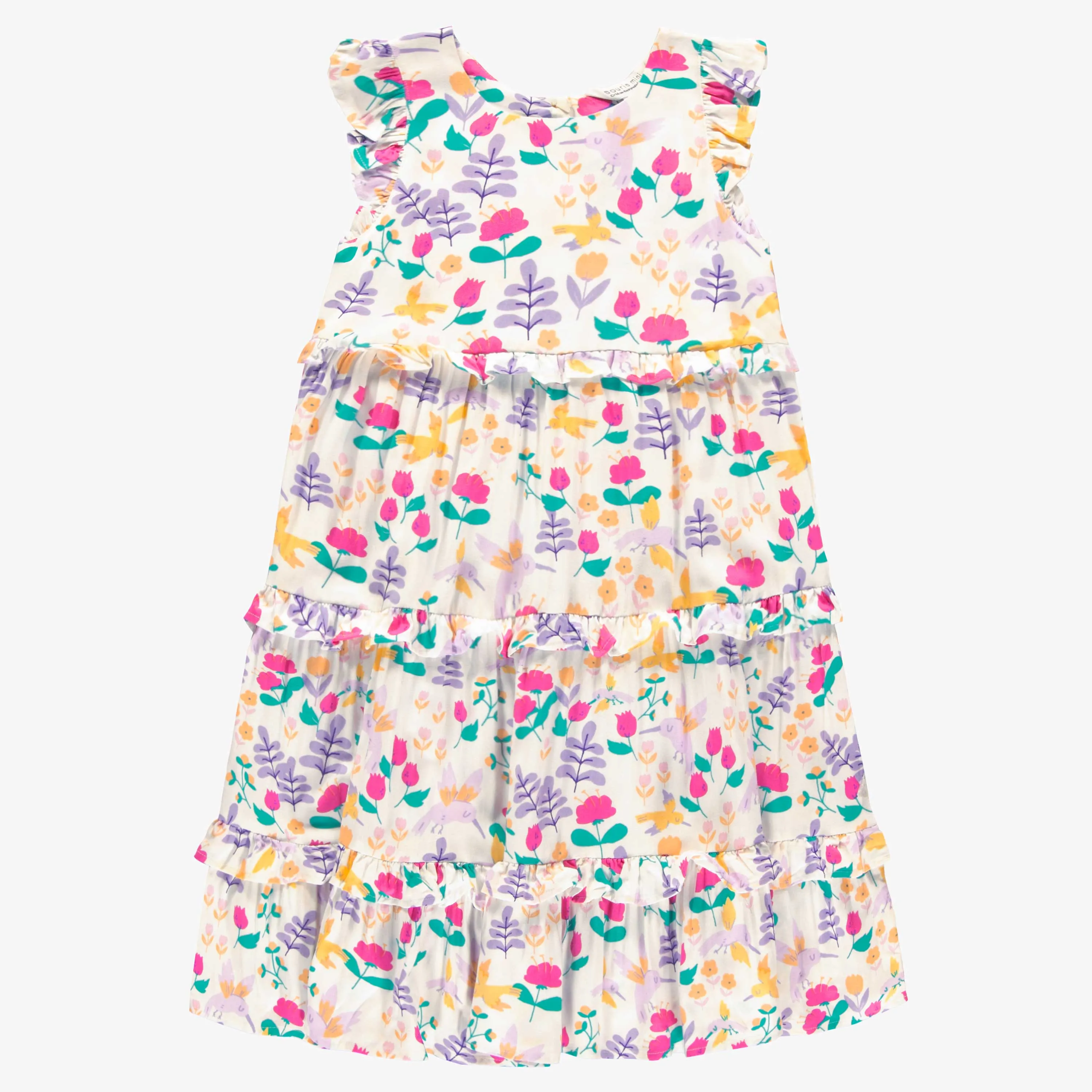 Robe maxi blanche à motifs, enfant||White maxi dress with all over print, child