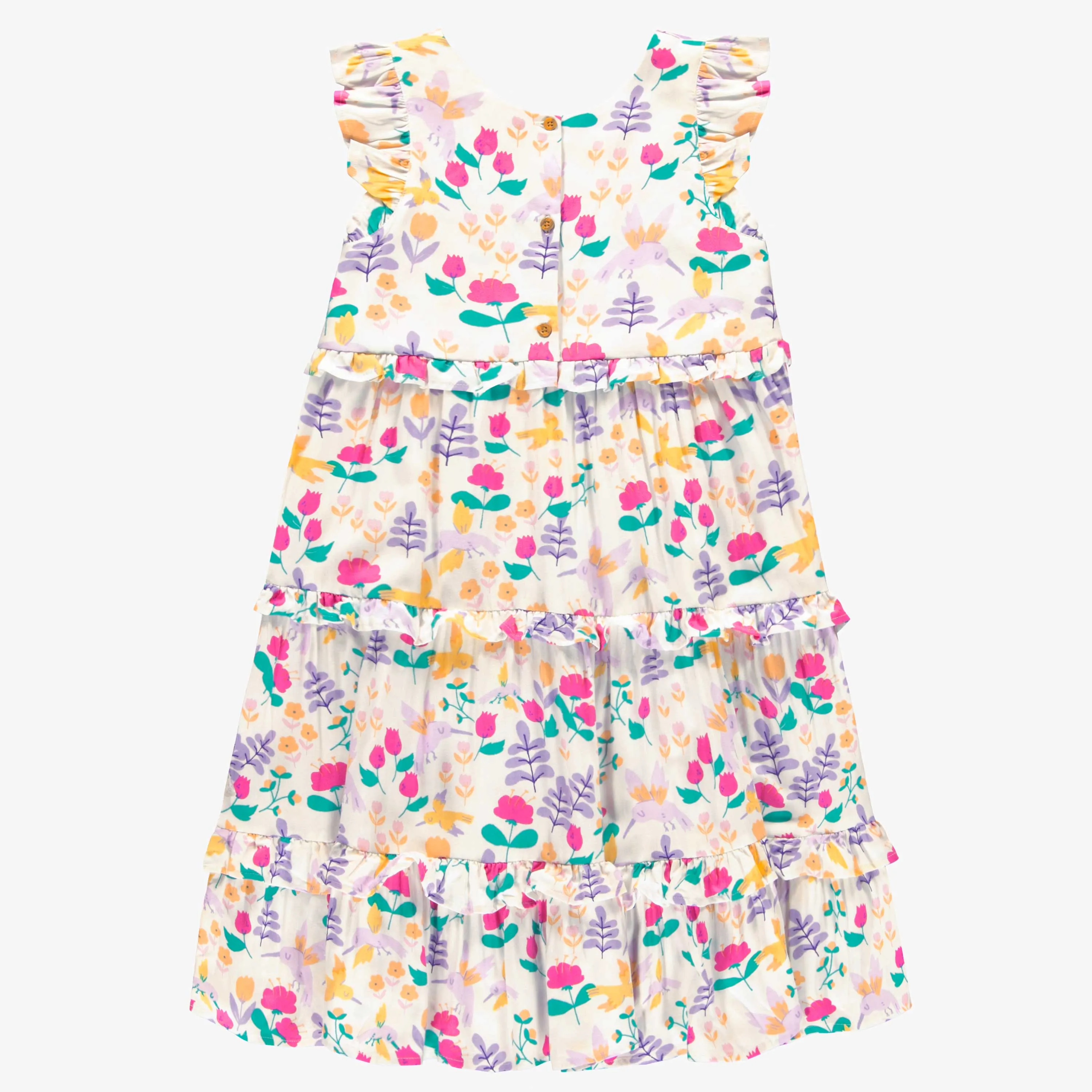 Robe maxi blanche à motifs, enfant||White maxi dress with all over print, child