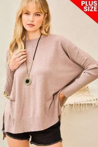 Round Neck Side Slit Hi-Lo Sweater
