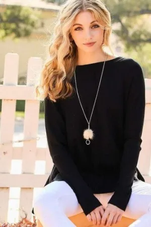 Round Neck Side Slit Hi-Lo Sweater