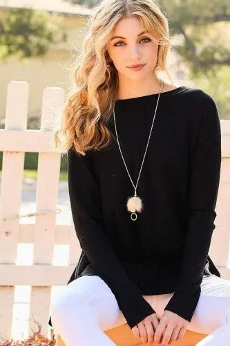 Round Neck Side Slit Hi-Lo Sweater