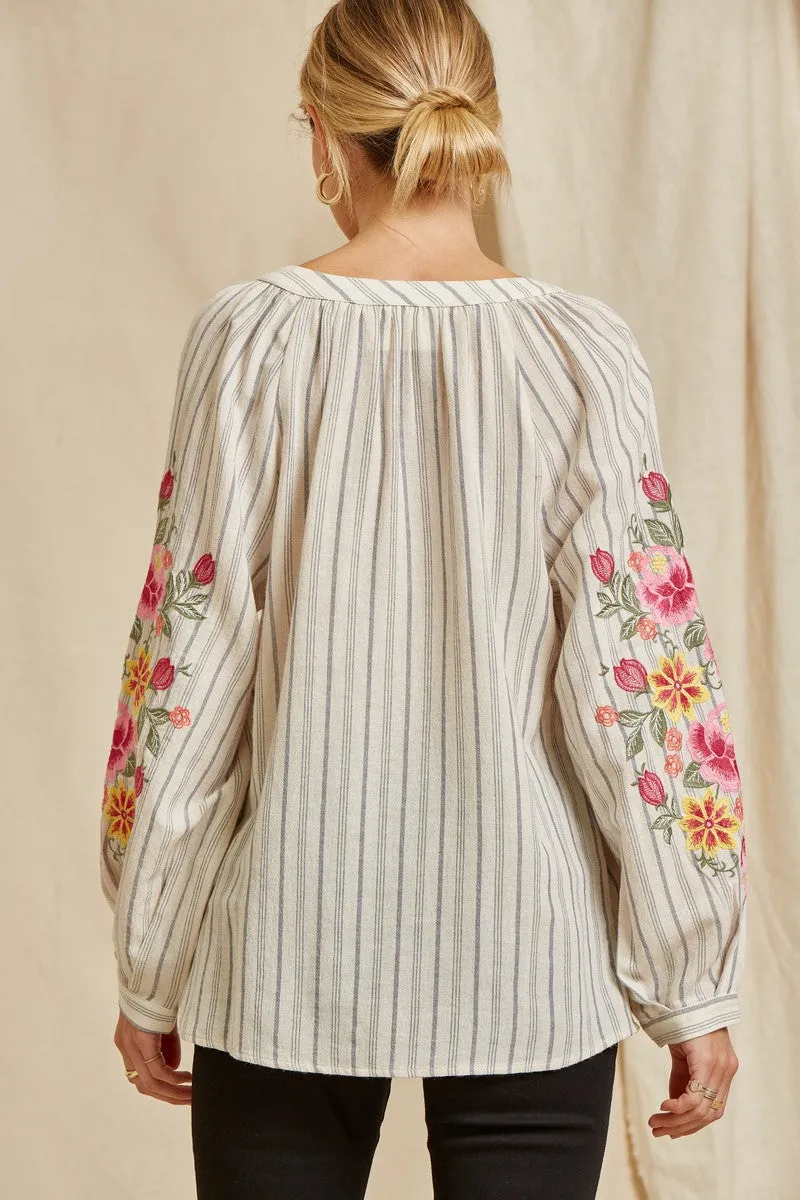 Savanna Jane Striped Shirt with Embroidery