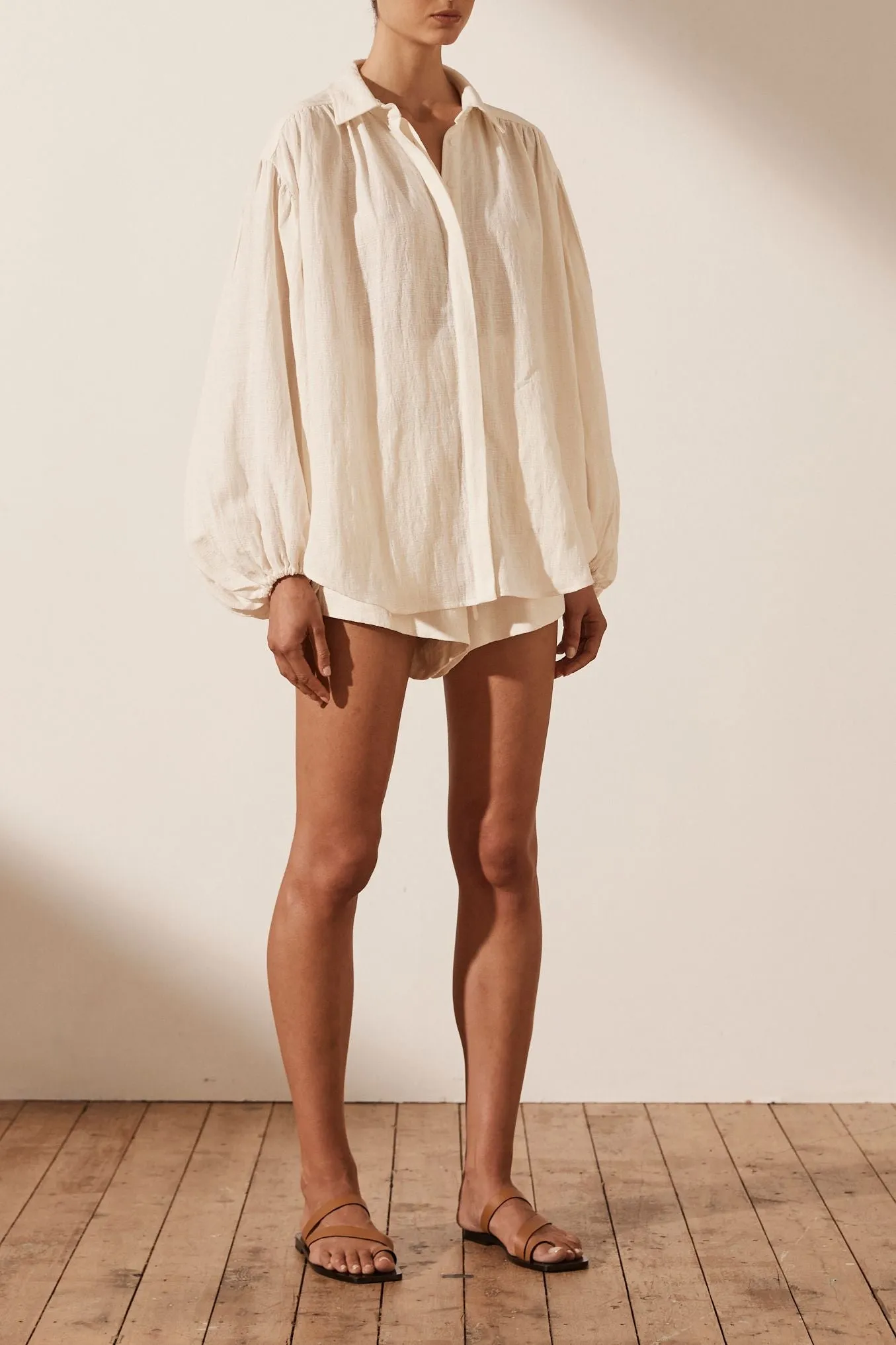 Shona Joy Brigitte Balloon Sleeve Shirt - Tofu