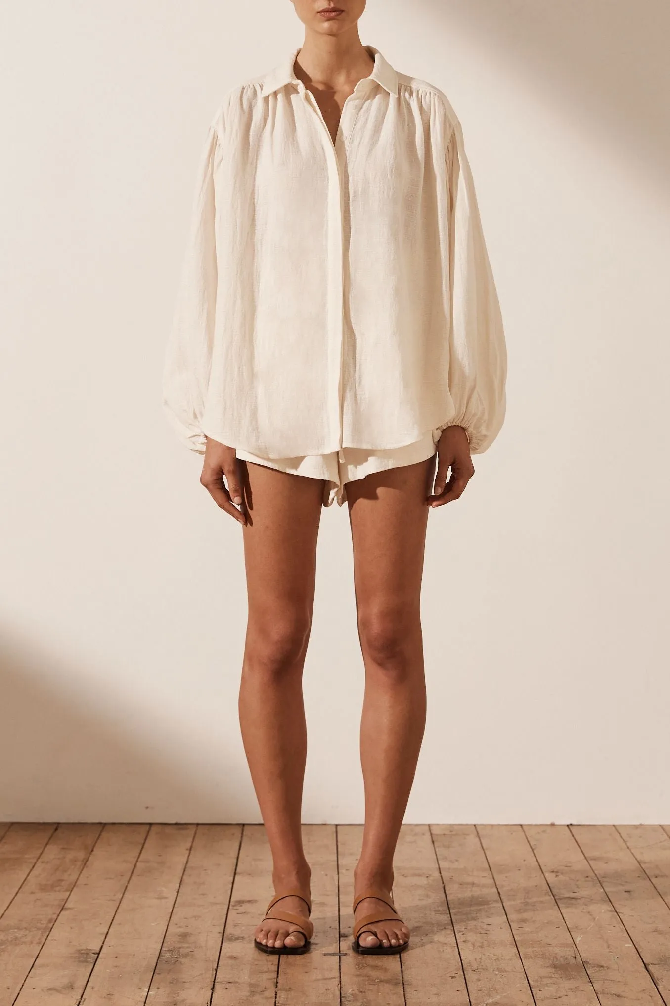 Shona Joy Brigitte Balloon Sleeve Shirt - Tofu