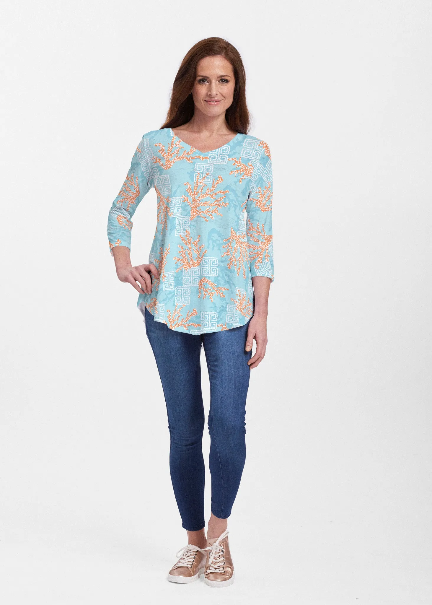 Shoreline Aqua (20332) ~ Signature V-neck Flowy Tunic