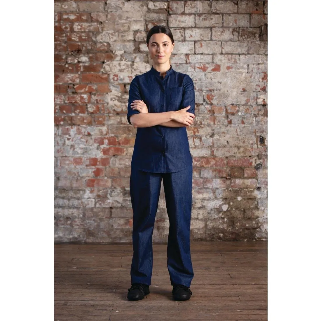 Southside NY Queens Womens Denim Lightweight Chefs Shirt S