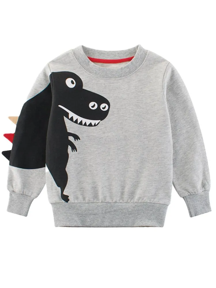 Spikes Out - Smiley T-Rex Dinosaur Boys/ Girls Sweatshirt - Grey and Black