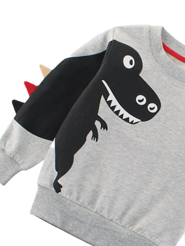 Spikes Out - Smiley T-Rex Dinosaur Boys/ Girls Sweatshirt - Grey and Black