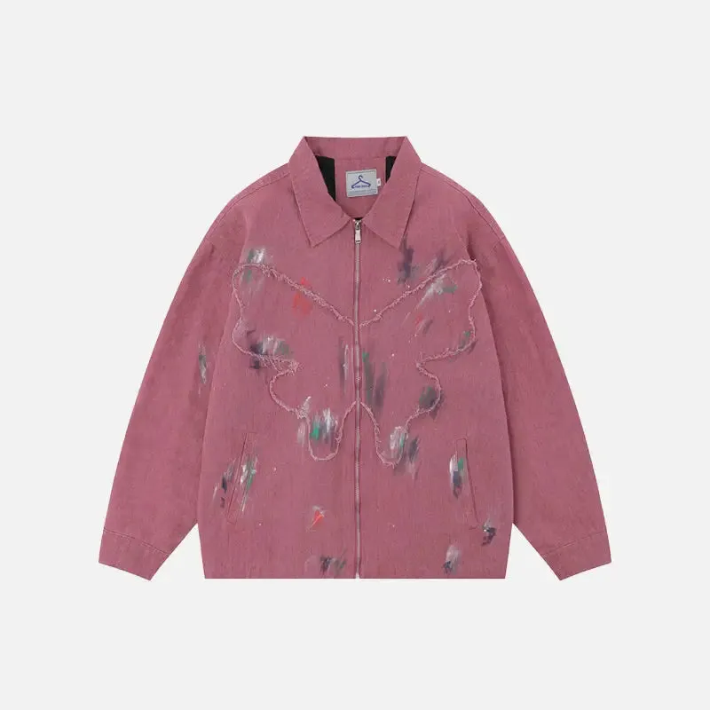 Splash Ink Embroidered Butterfly Y2K Denim Jacket
