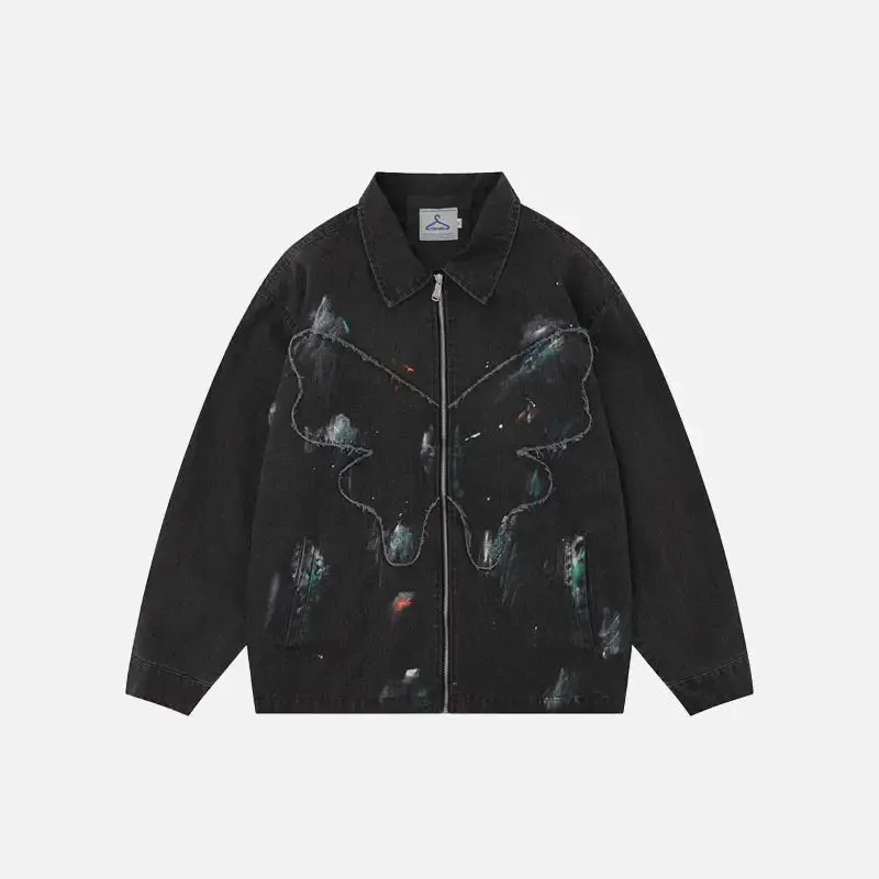 Splash Ink Embroidered Butterfly Y2K Denim Jacket