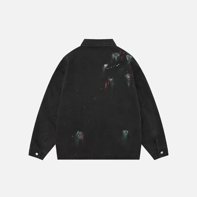 Splash Ink Embroidered Butterfly Y2K Denim Jacket