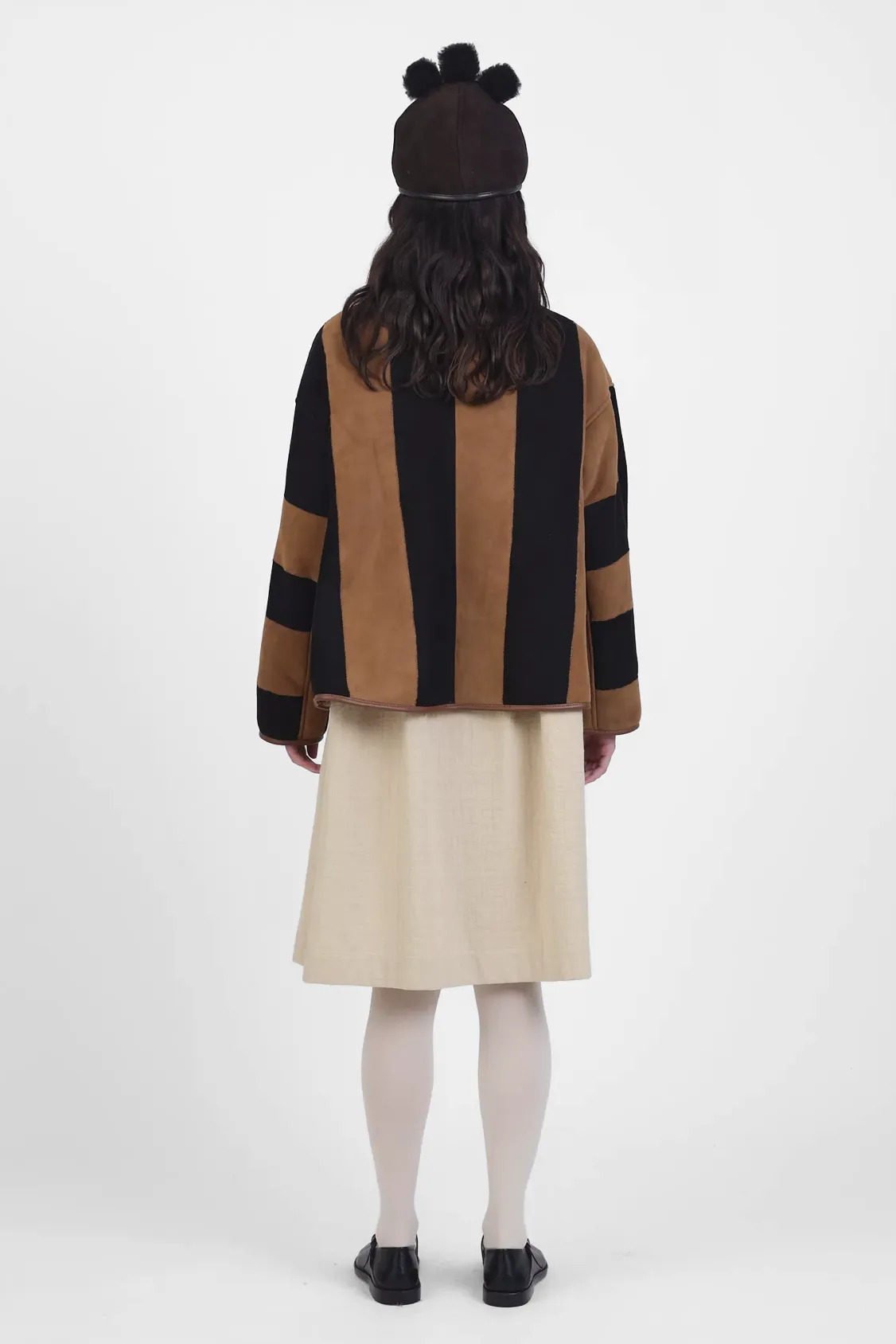 Suede Back Curly Hair Stripe Avis Jacket in Tan & Black