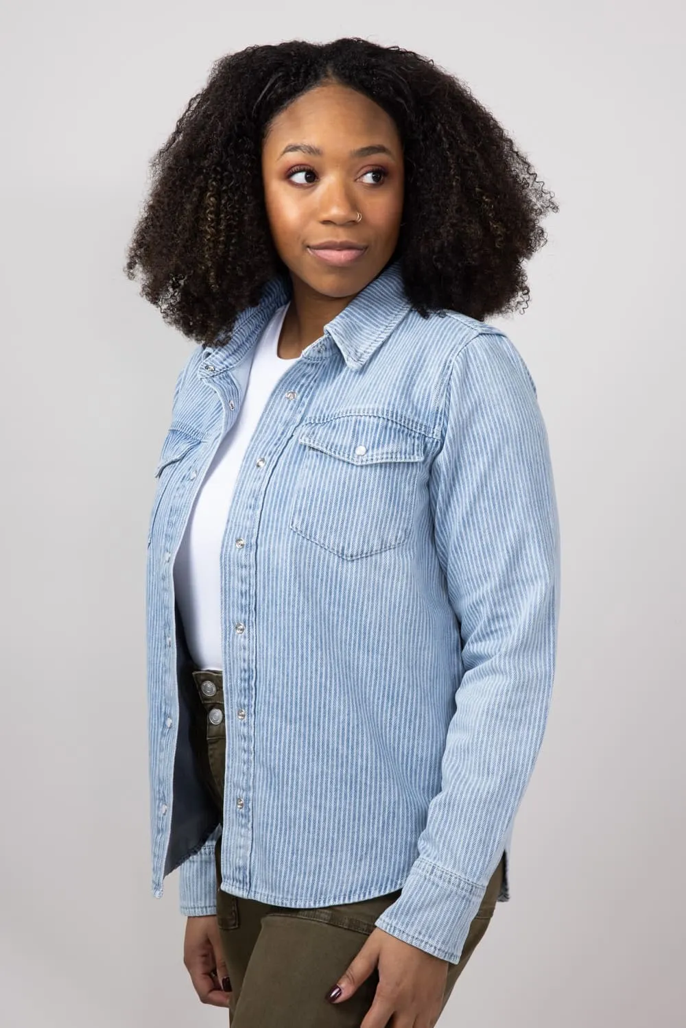Thread & Supply Pippins Striped Jacket for Women in Light Denim | J2455BDTS-DENIMSTRIPE