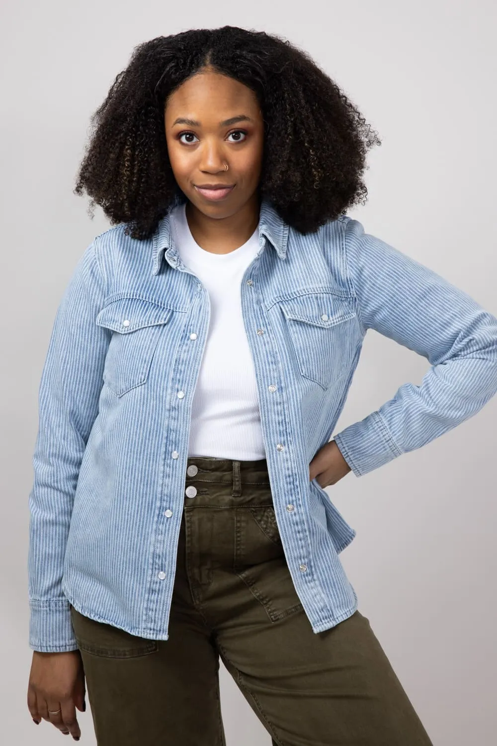 Thread & Supply Pippins Striped Jacket for Women in Light Denim | J2455BDTS-DENIMSTRIPE