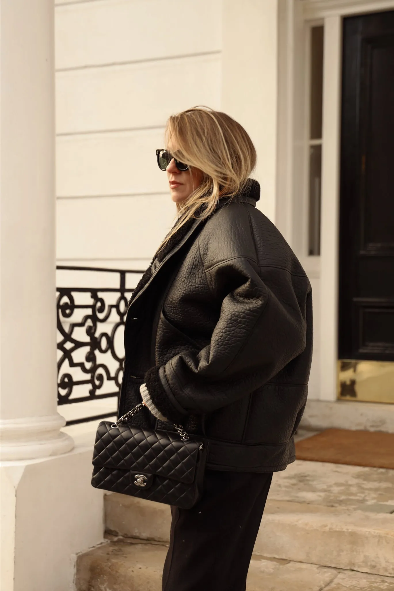 TIMOTHY Shearling Leather Jacket in Noir