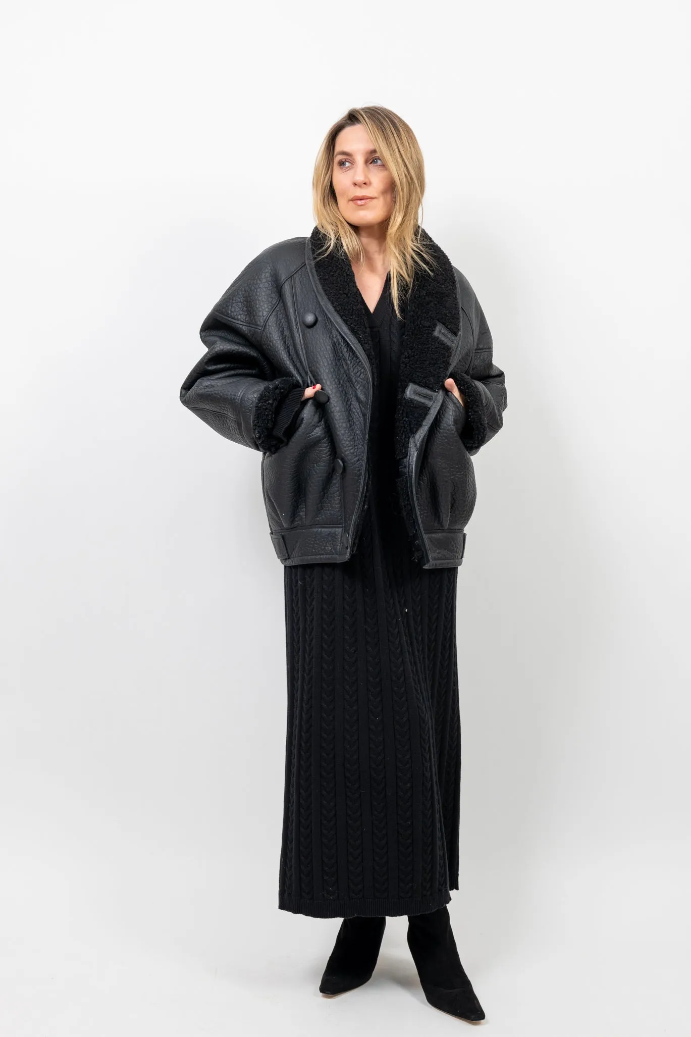 TIMOTHY Shearling Leather Jacket in Noir