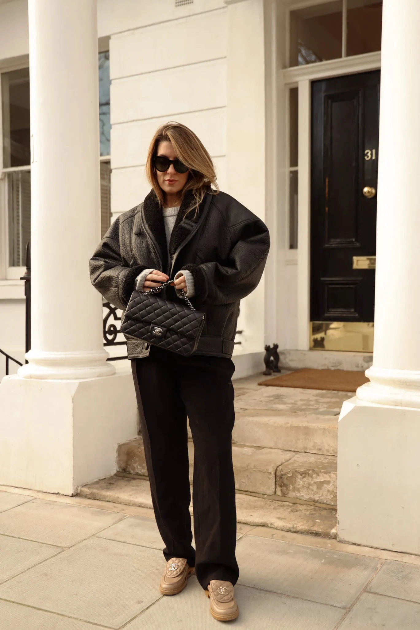 TIMOTHY Shearling Leather Jacket in Noir