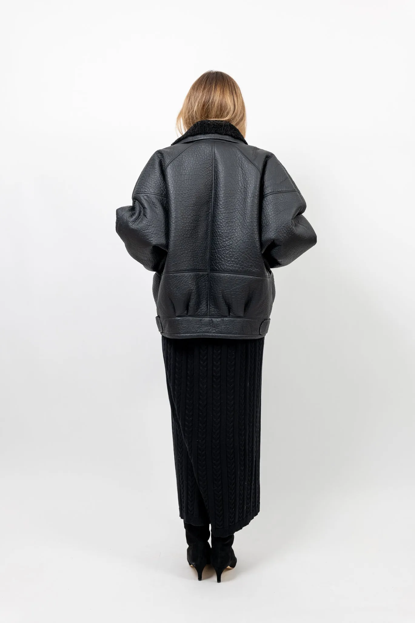 TIMOTHY Shearling Leather Jacket in Noir
