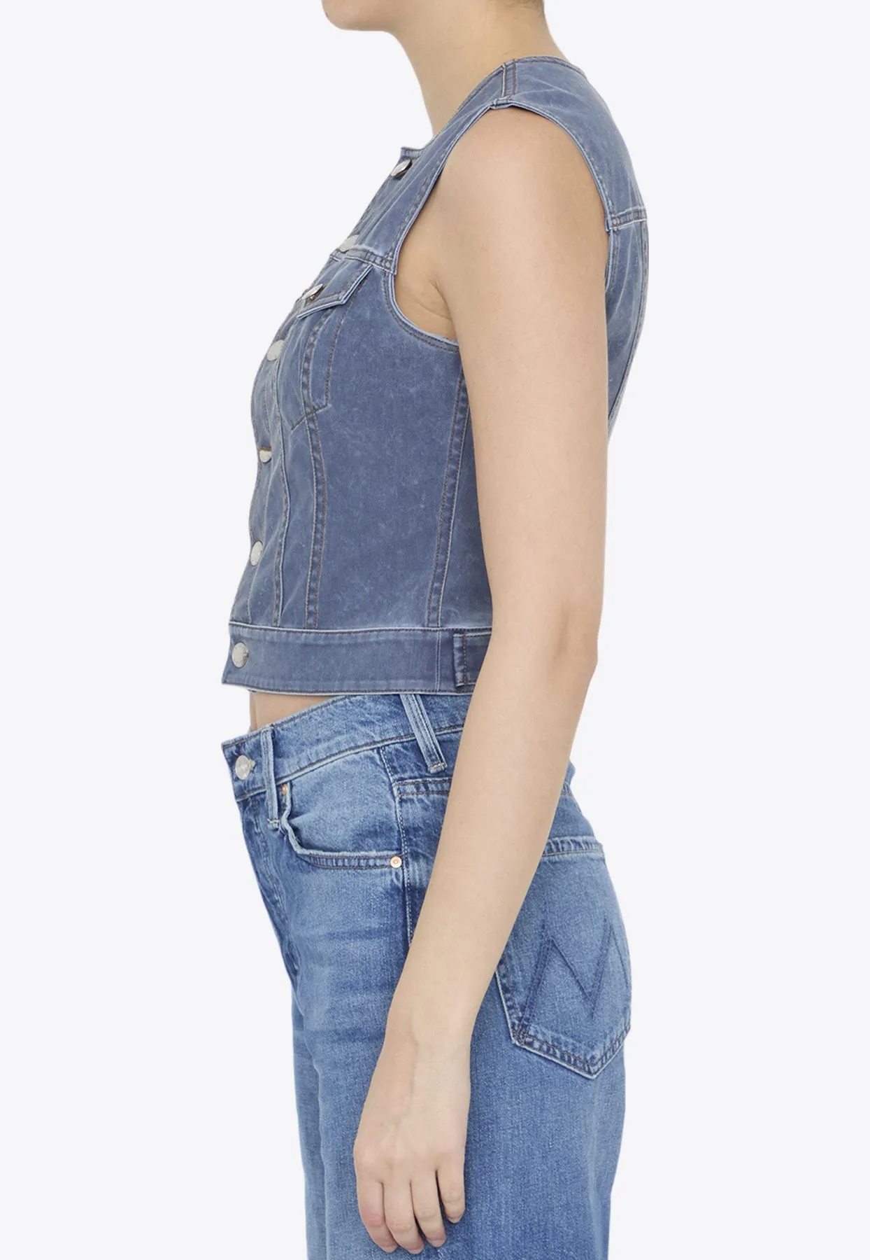 Trompe-L'oeil Denim Cropped Vest