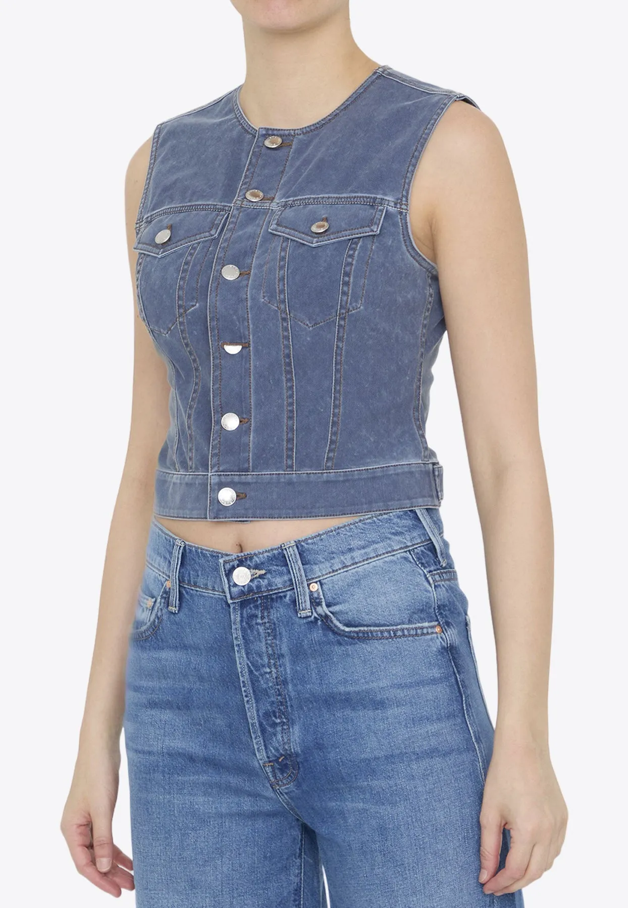 Trompe-L'oeil Denim Cropped Vest
