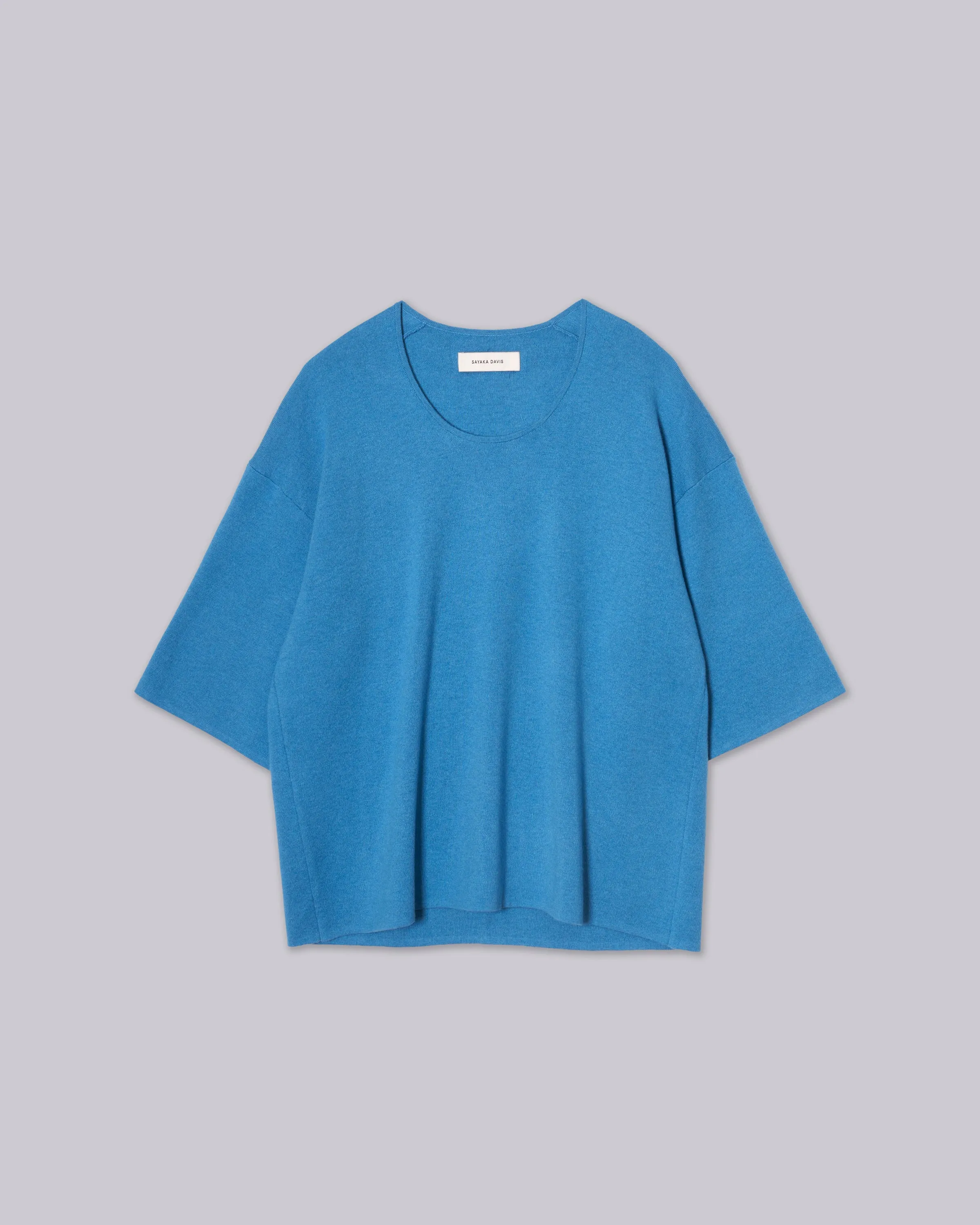 U-NECK KNIT TEE IN CERULEAN