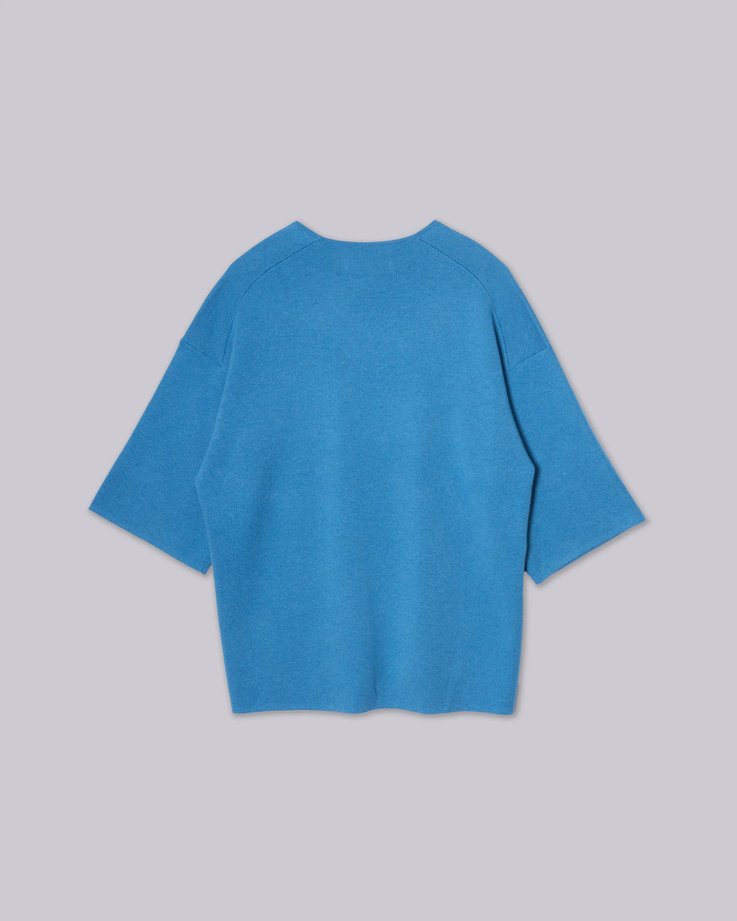 U-NECK KNIT TEE IN CERULEAN