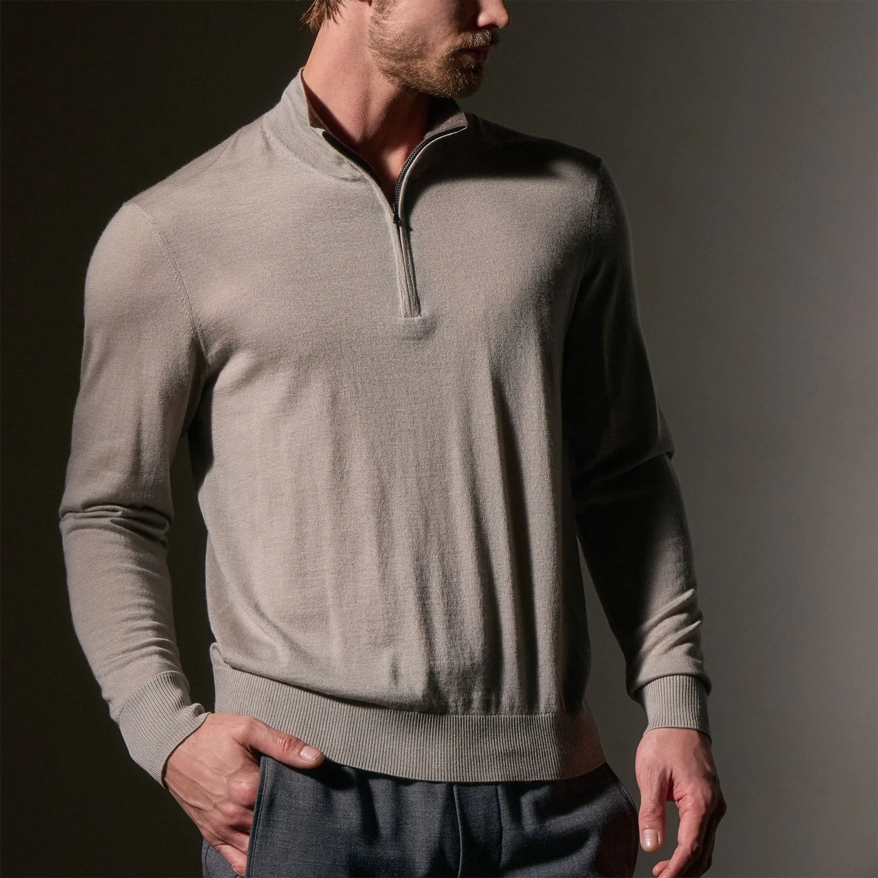 Ultrafine Cashmere Half Zip - Concrete
