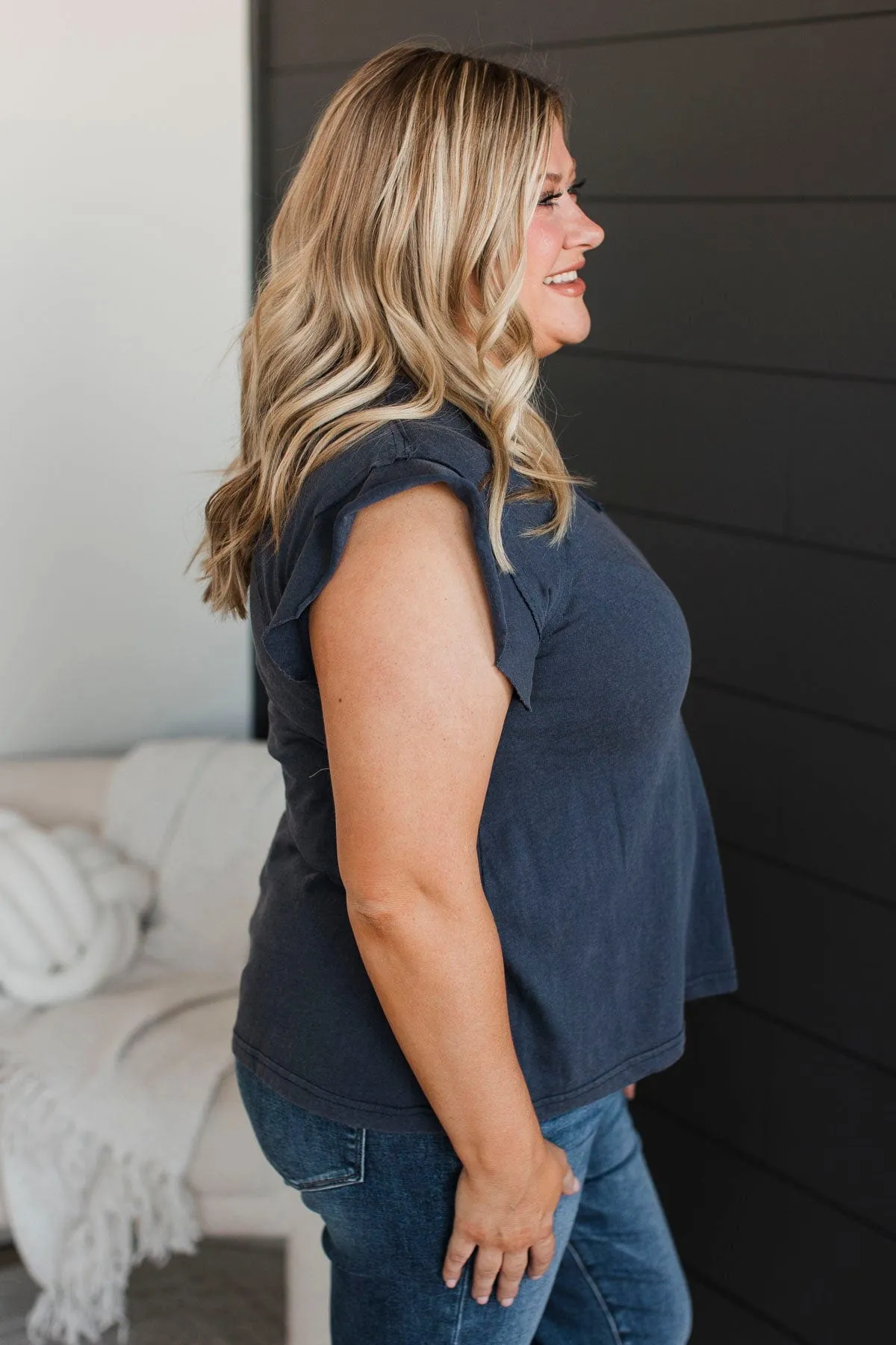 Unbelievable Timing V-Neck Top- Navy