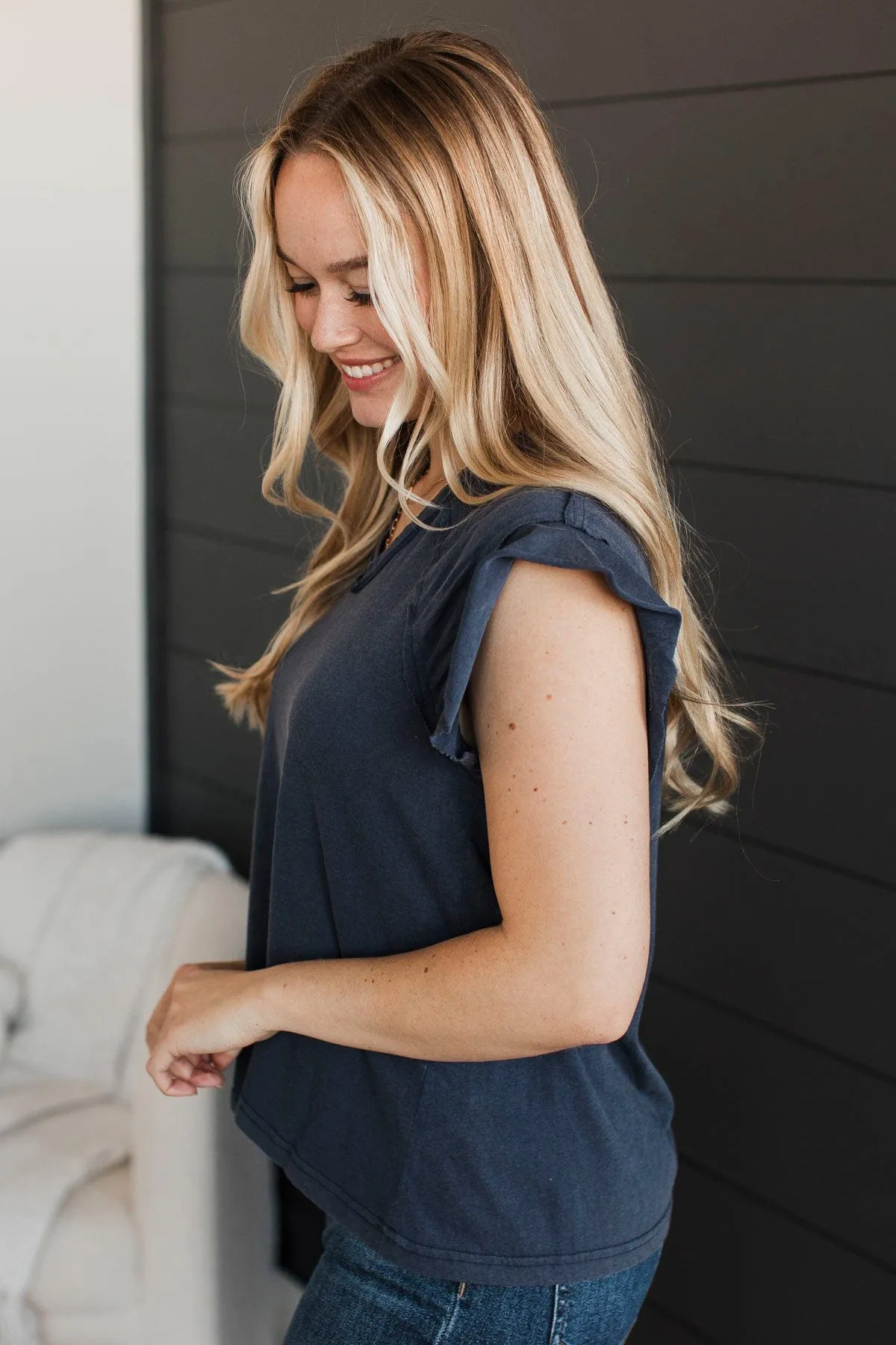 Unbelievable Timing V-Neck Top- Navy