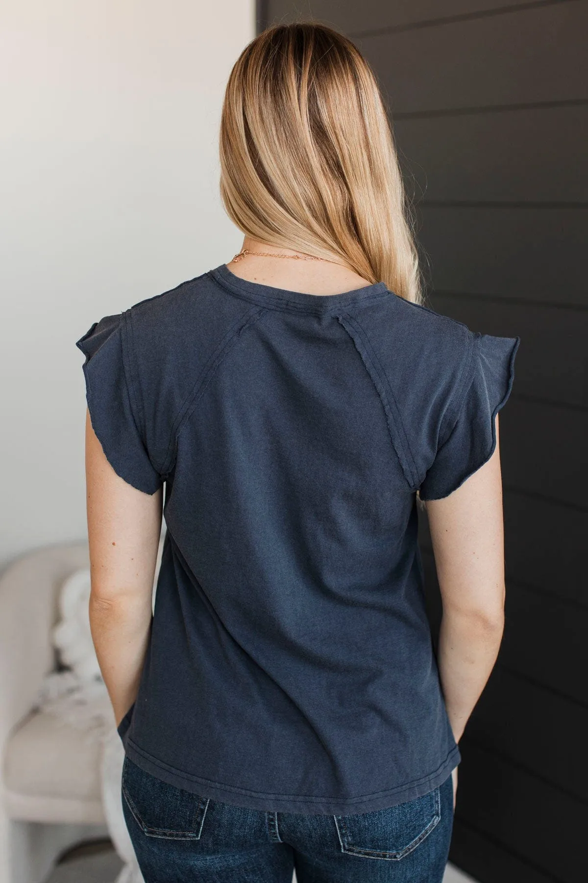 Unbelievable Timing V-Neck Top- Navy