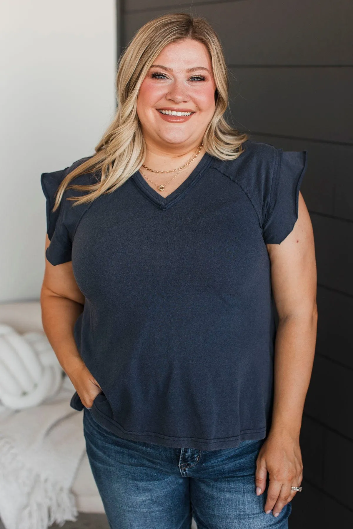 Unbelievable Timing V-Neck Top- Navy