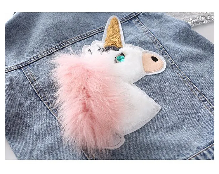 Unicorn Denim Jacket With Sequin Sleeves - Priority Shipping