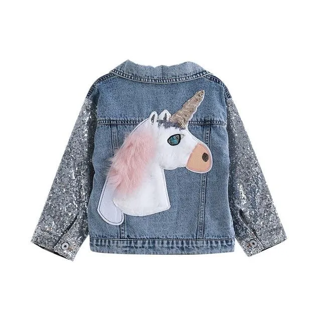 Unicorn Denim Jacket With Sequin Sleeves - Priority Shipping