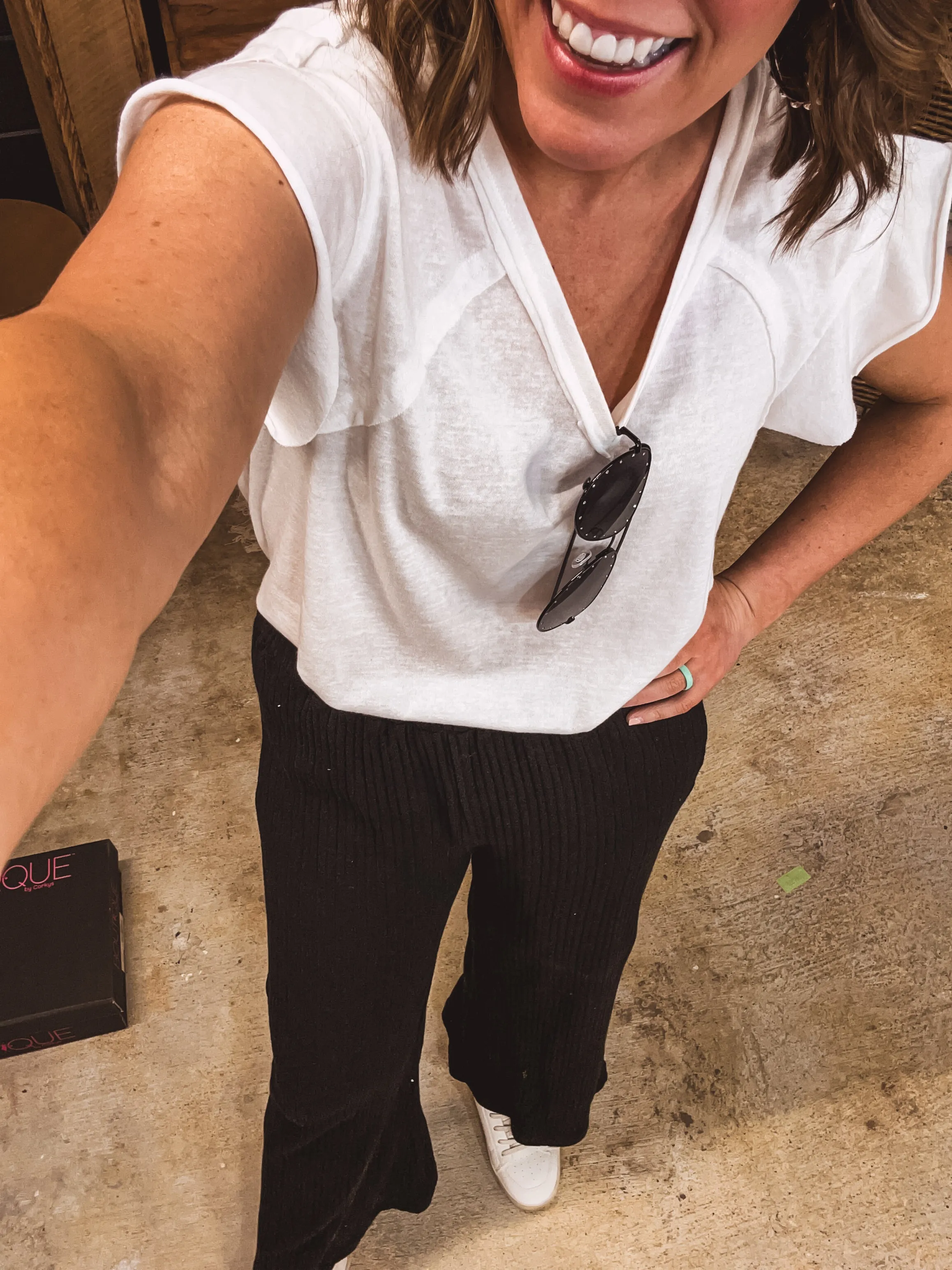 V Neck Cotton Ruffle Sleeve Tee