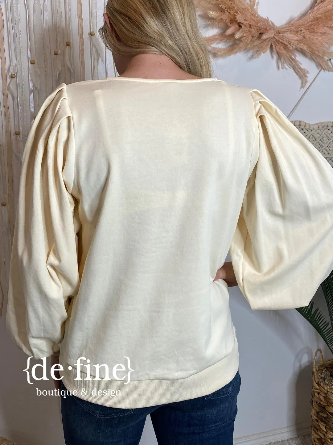 V-Neck Mineral Washed Top with Pleated Sleeves in 2 Colors