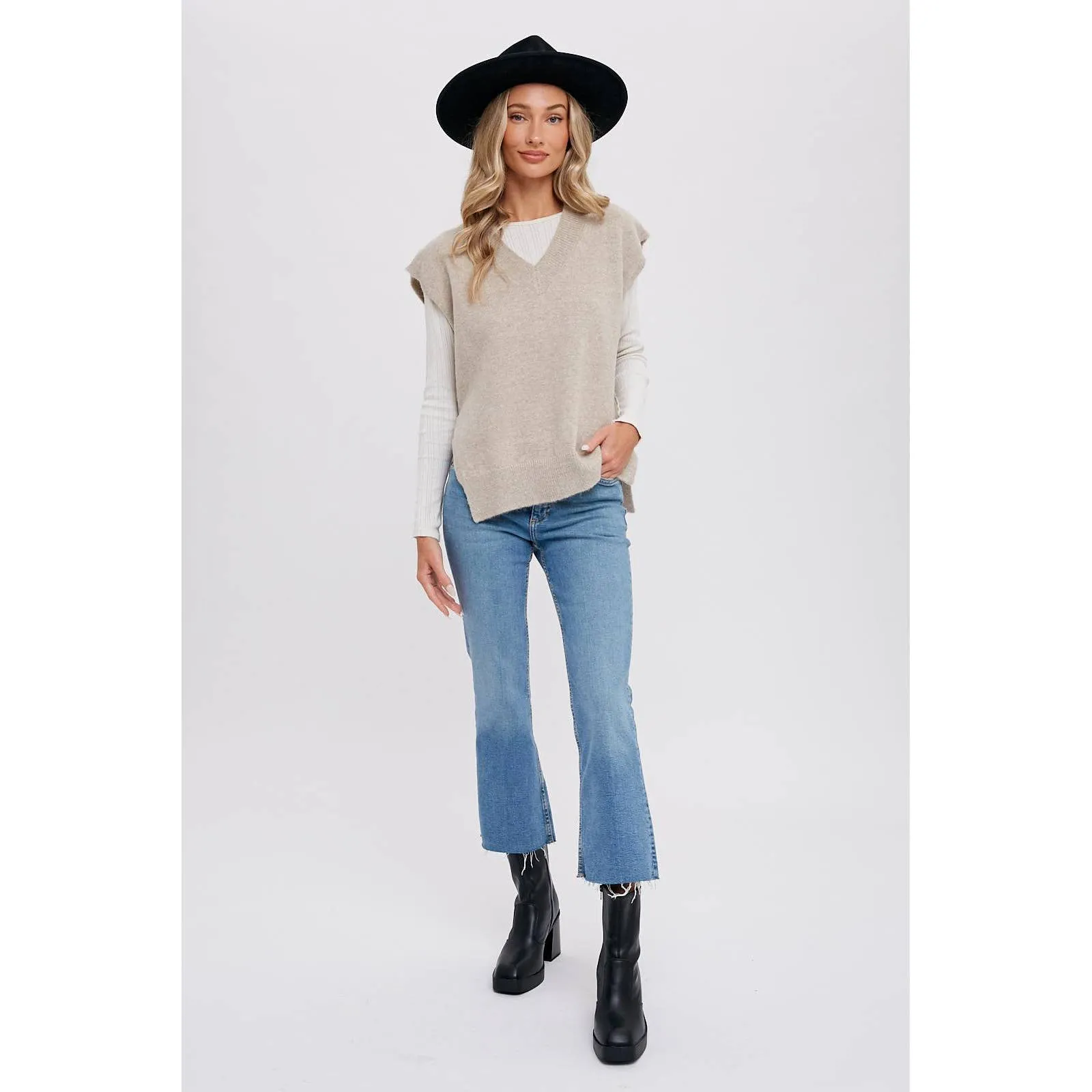 V-Neck Oatmeal Sweater Vest